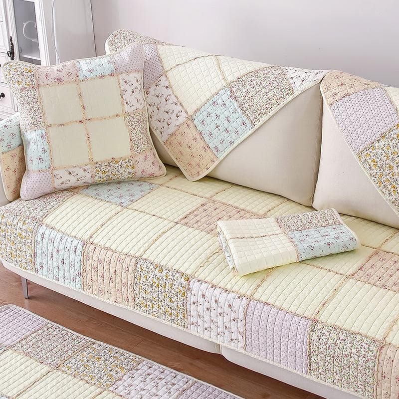 Spring and Autumn Cotton Sofa Cushion Quilted Rural Fresh and Elegant Non Slip Small Flower Lovely Girl Combination Sofa Cover 70x70cm 1pcs