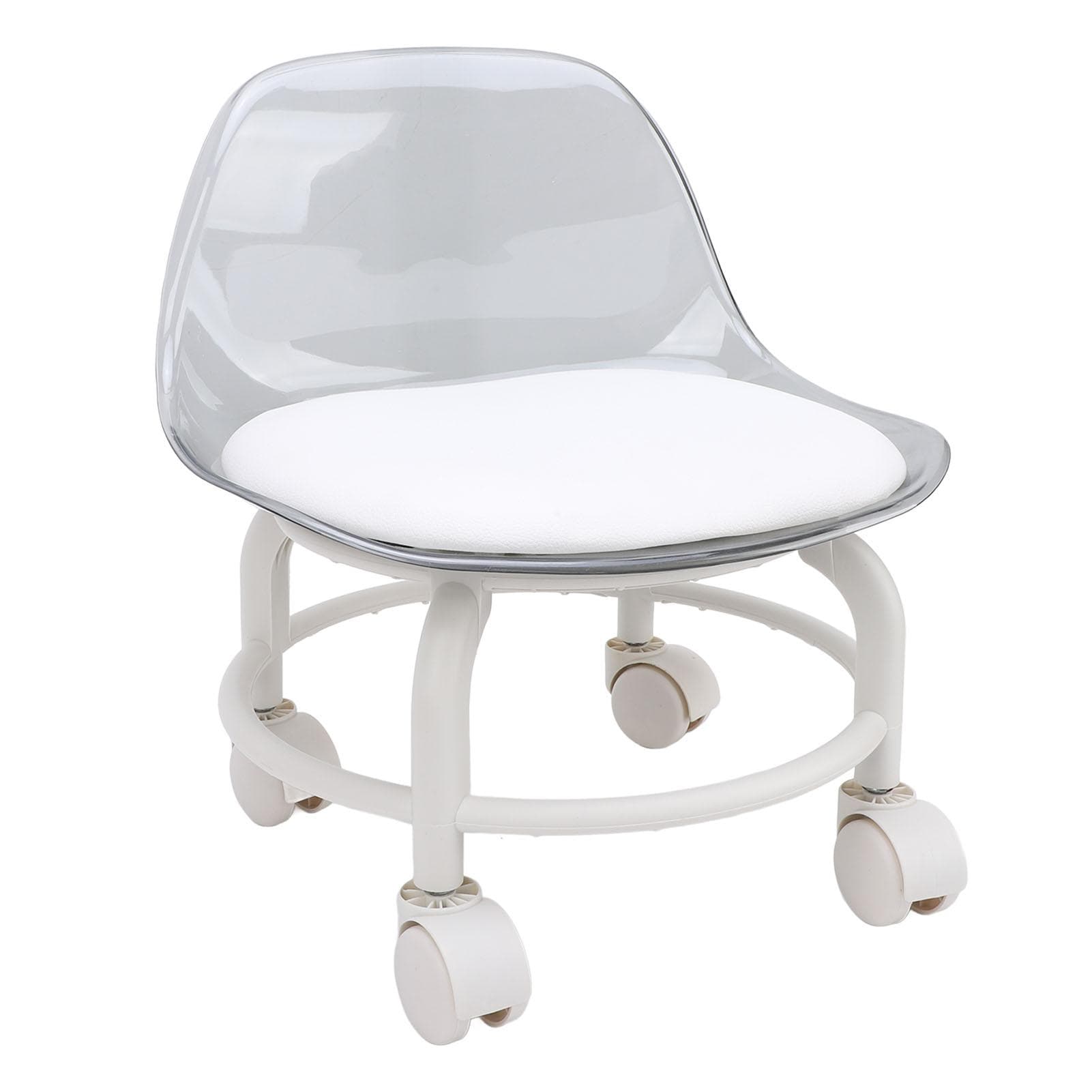 Low Rolling Stool with Wheels Back Support Small Acrylic Short Silent Mini Roller Seat Transparent