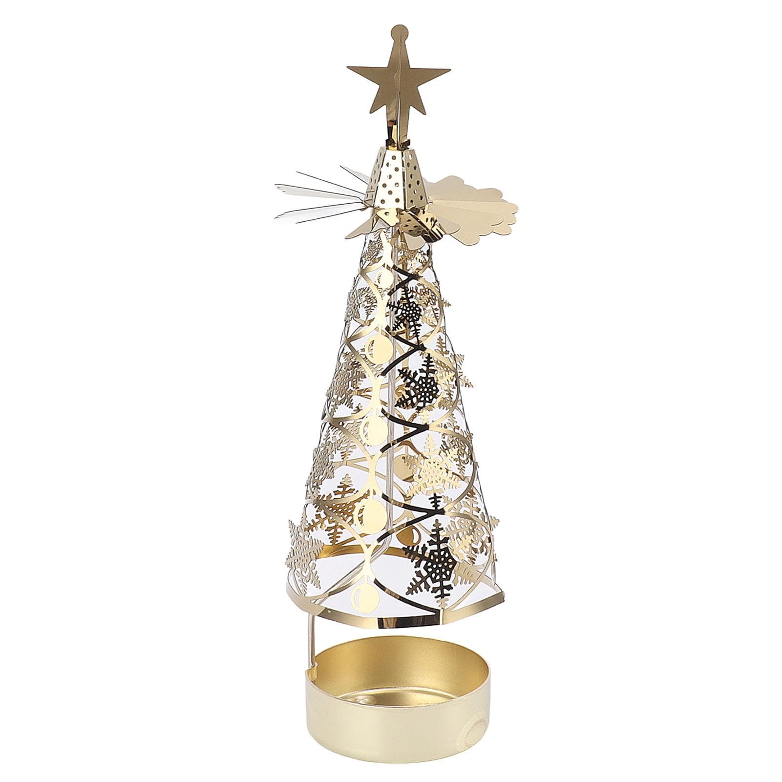 Spinning Candle Holder Rotating Candlestick Set for Romantic Wedding Christmas Party Gold Snowflake