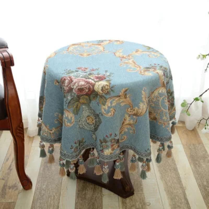 European Style Chenille Jacquard Tablecloth Table Cover Cloth Round Jacquard Coffee Table Tassel Tablecloth 120cm