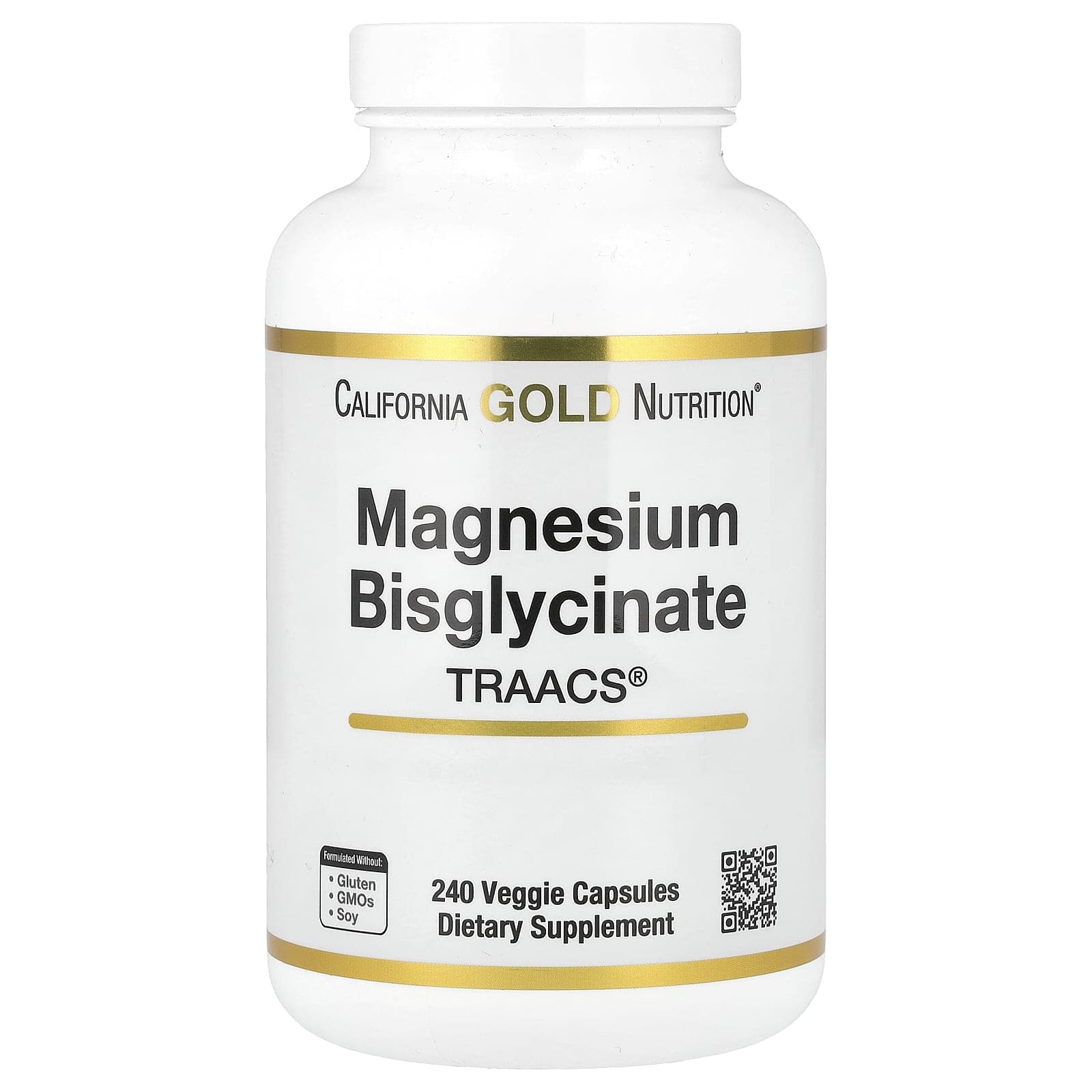 California Gold Nutrition, Magnesium Bisglycinate, Manufactured by TRAACS, 200 mg, 240 Veggie Capsules (100 mg per capsule)