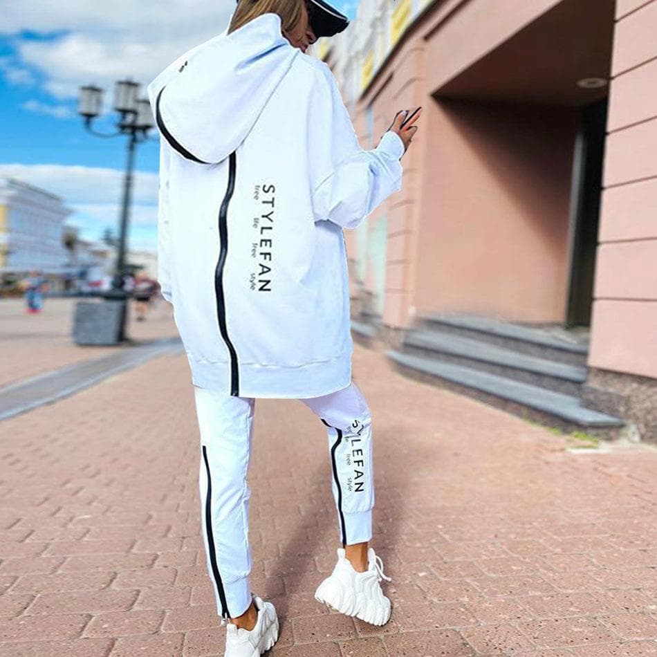 Women Fashion Sweatsuits Tracksuit Jogging Suit Streetwear Running Sportswear Zipper Long Hoodies Long Pant Two Pice Set L