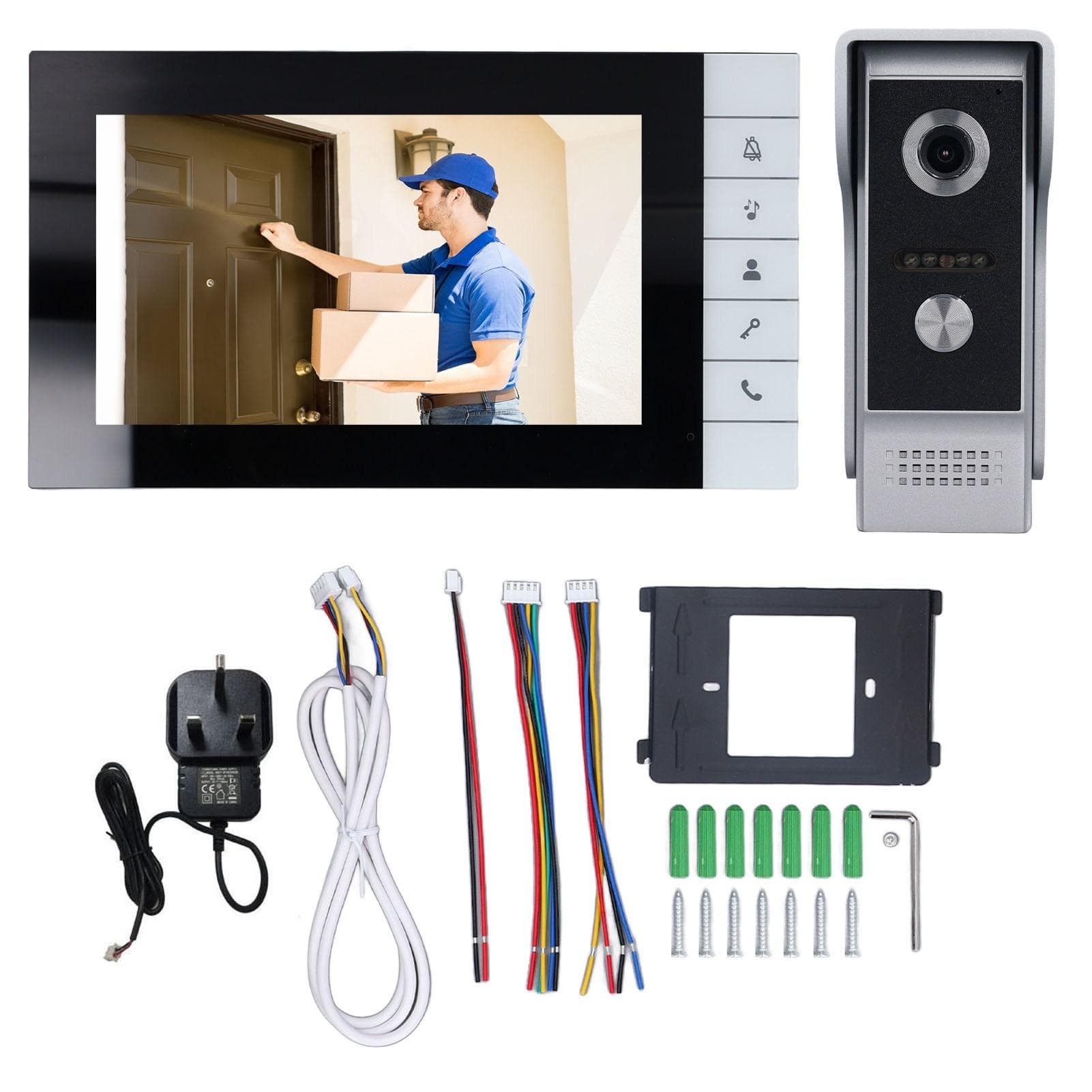 Video Doorbell Intercom Kit 7in Screen with 90 Degree Wide Angle View Infrared Night Vision Video