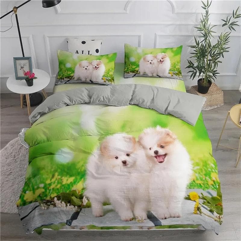 Pomeranian Dog King Queen Duvet Cover Puppy Bedding Set for Teens Adults Pet Animal Colorful Sky 2/3pcs Polyester Quilt Cover 200x230cm