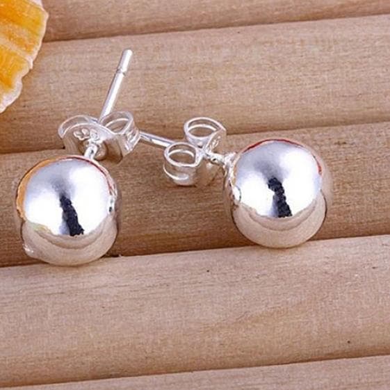 Women Fashion Silver Color Stainless Steel Round Ball Ear Stud Earrings Jewelry