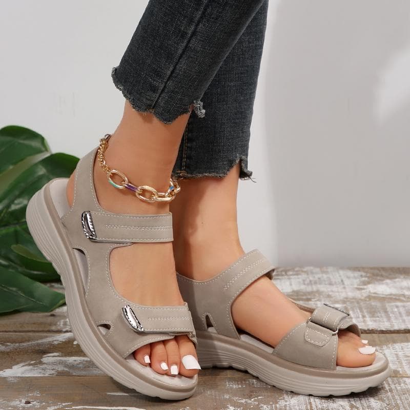 Summer Luxury Footwear Women Fashion Leather Sandals Peep Toe Heels Sandals New Casual Shoes Woman Comfy Platform Wedges Shoes 39