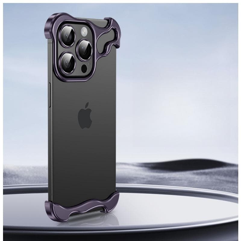 Applicable To IPhone15Pro Mobile Phone Case Special-shaped Metal Corner Pad 14ProMa Anti-fall Frameless Protective Case Apple 15Plus purple