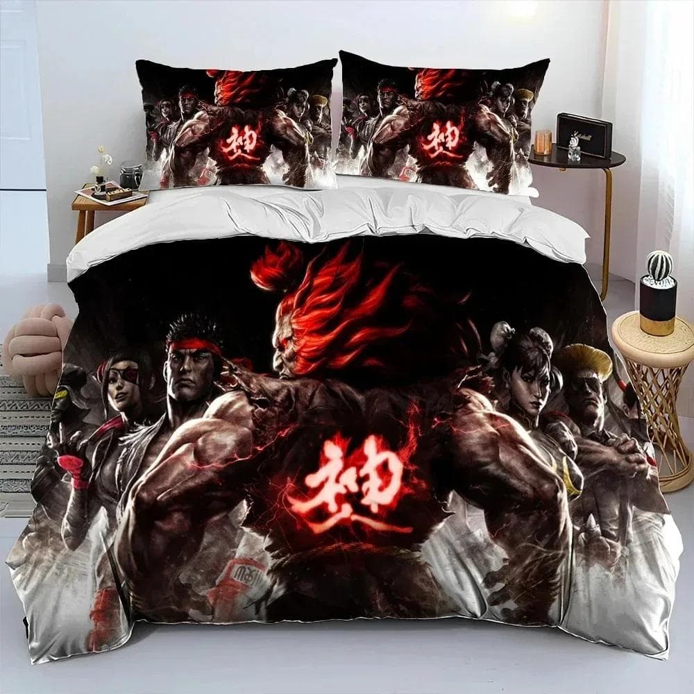 3D Print Street Fighter Retro Game Bedding Set Duvet Cover Bed Set Quilt Cover Pillowcase Comforter king Queen Size Boys Adult 70x133cm 2pcs