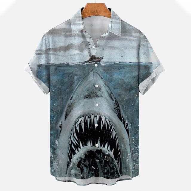 New Men's Shirts 3D Animal Print Clothes Fashion Button Short Sleeve Lapel Streetwear Shirt for Men Hawaiian Shark Blouse Tshirt XXXXXL