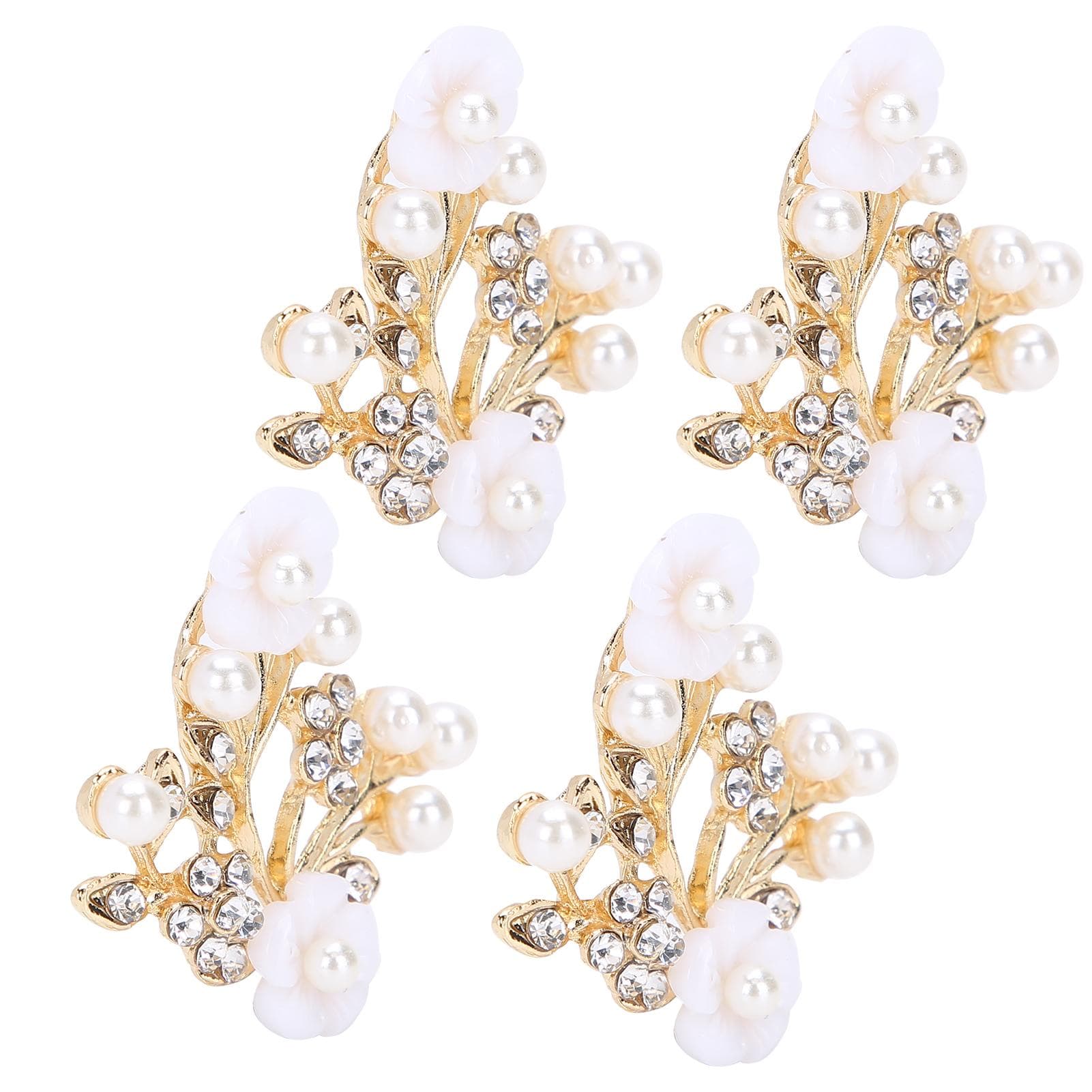 4Pcs Hollow Crystal Flower Shape Buckle Clothes Bags Shoes Buckle Decoration Accessories3.8x4.4cm
