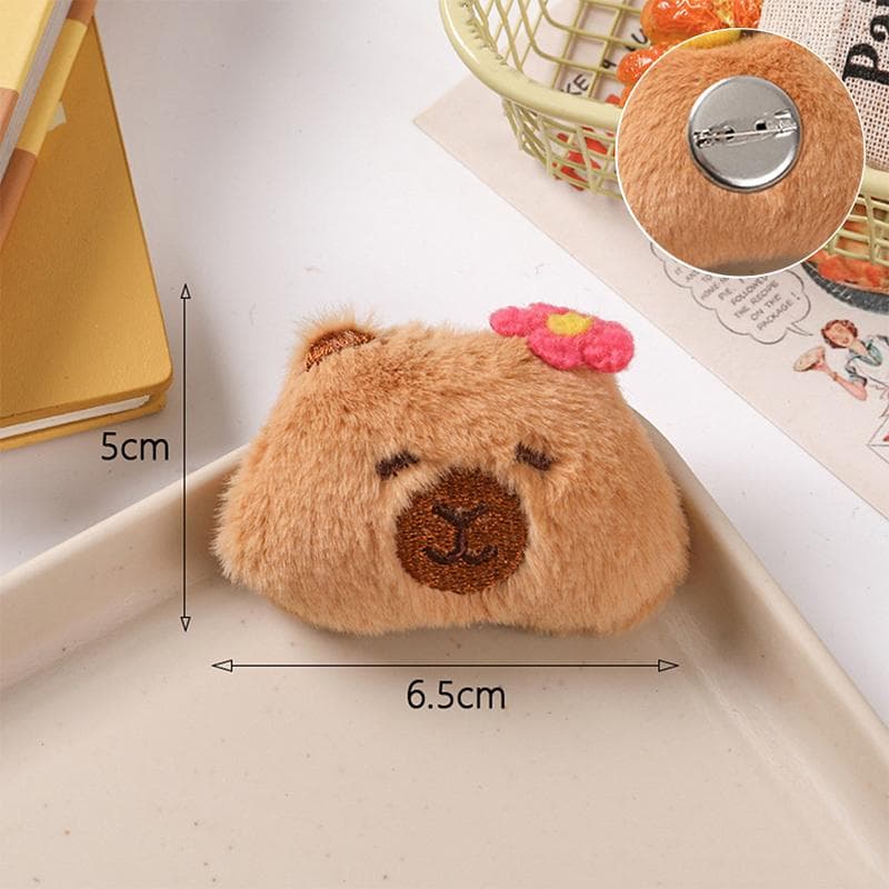 Cute Capybara Animal Plush Doll Brooch Fluffy Soft Stuffed Clothes Badge Pins Backpacks Decoration Accessories
