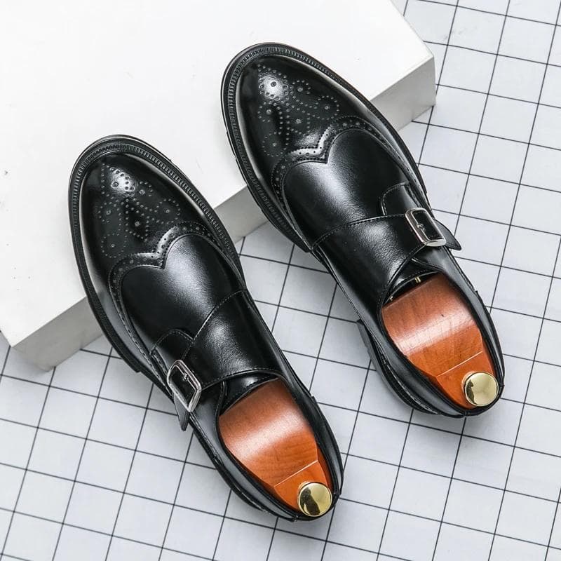 Fashion Spring New Vintage Design Oxford Shoes Thick Soled  Increase Dress Leather Office Casual Shoes Men Carved Handmade Business Shoe 46 black