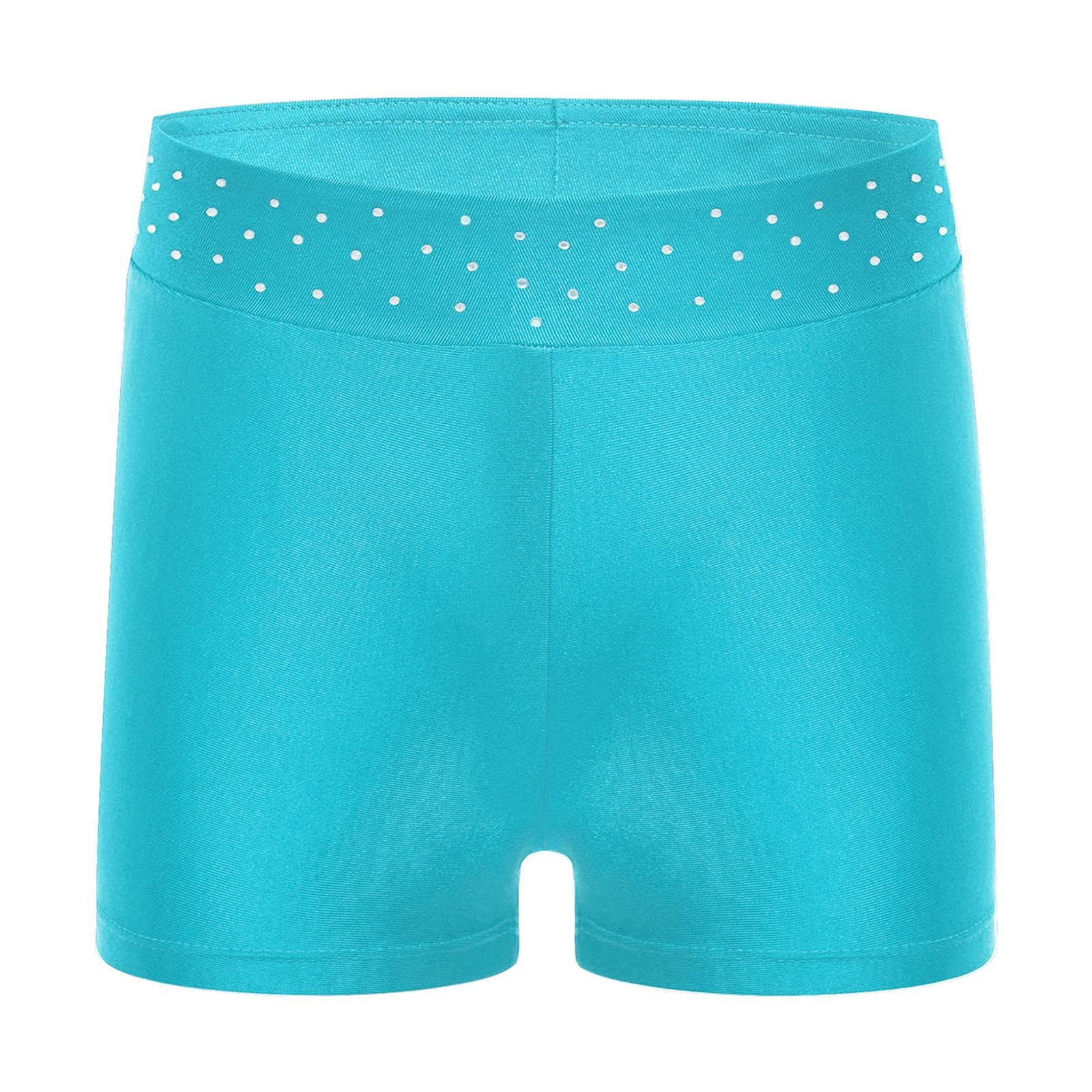 Girls Sparkly Waistband Dance Shorts Stretchy Fabric for Figure Skating Acrobatics Competitions 15-16 Years turquoise