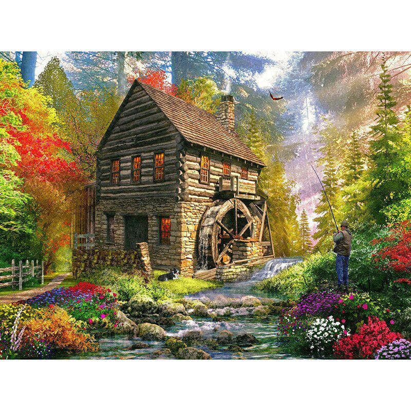DIY Diamond Embroidery Fishing In Suburbs Diamond Painting Cross Stitch Rhinestone Mosaic Decoration 20X30CM