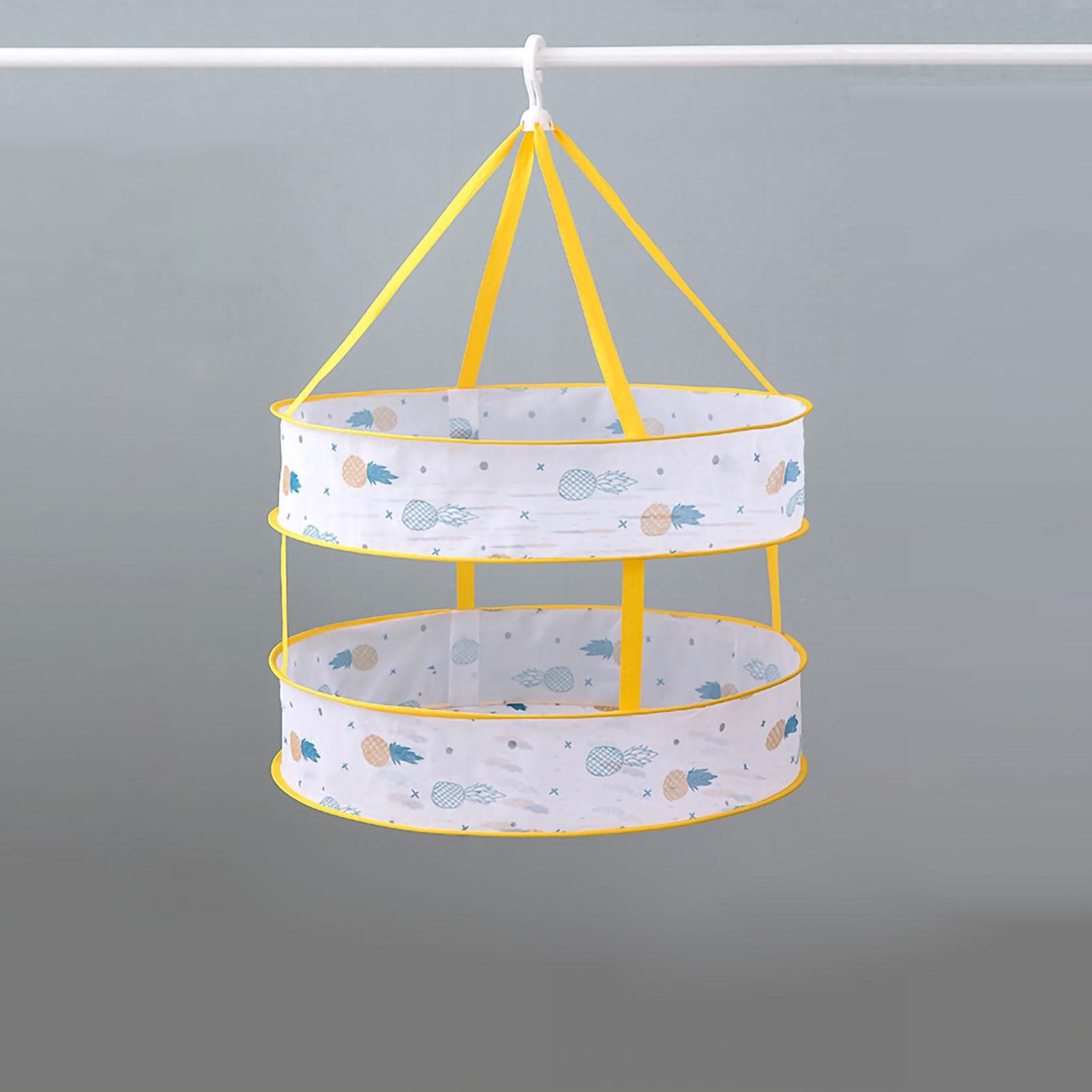 Double Layer Foldable Hanging Dryer Basket Multifunctional Indoor Clothes Drying Net with Wall 61cm 61cm Fruit