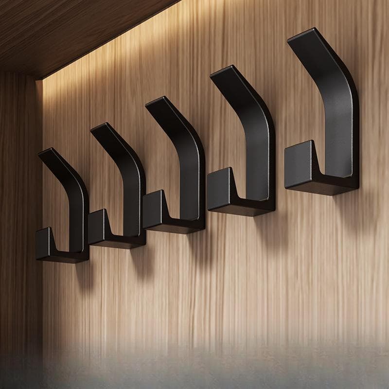 5-Piece No-Drill Wall Hook Set - Versatile adhesive hooks for bedroom, kitchen and bathroom - Durable ABS material 5pcs black