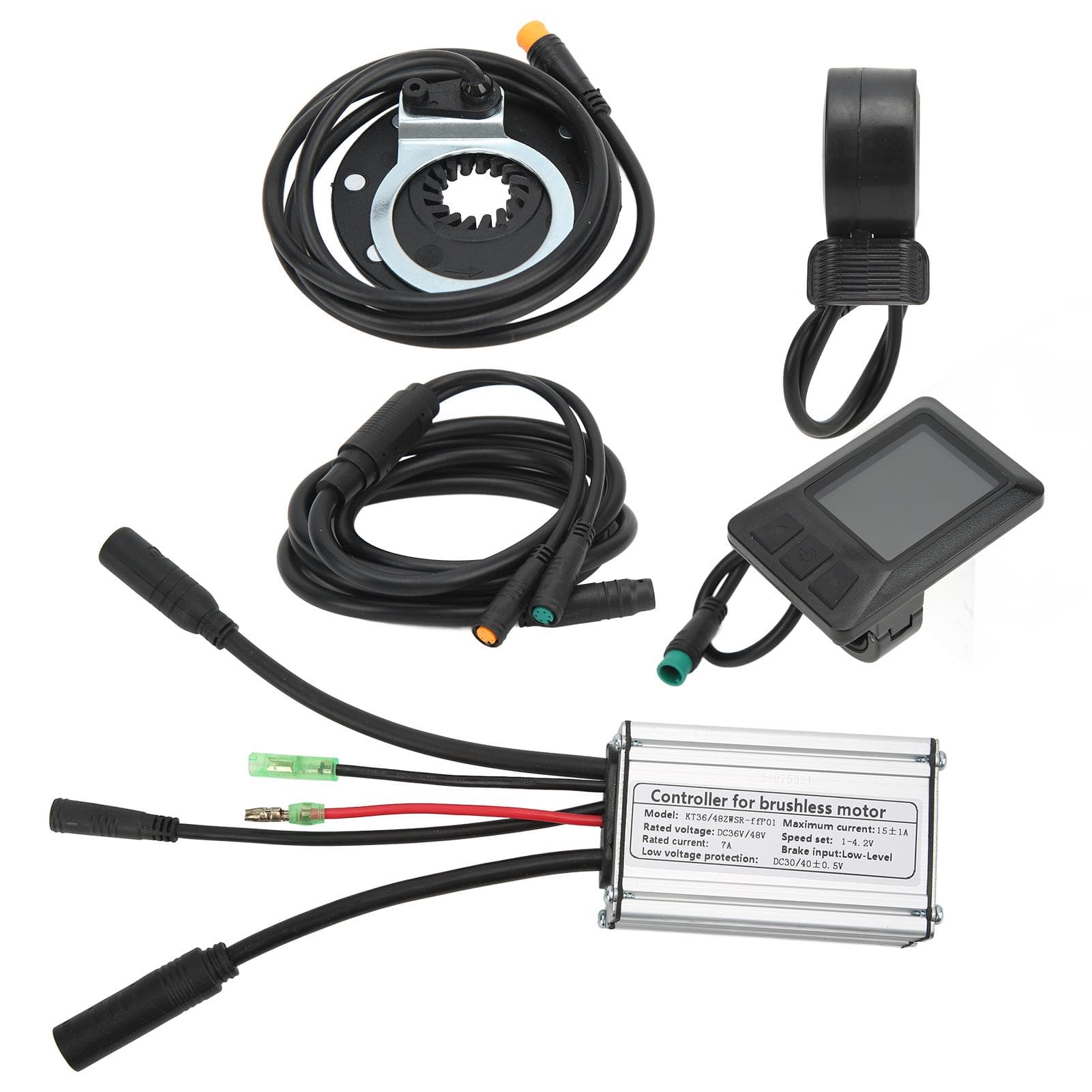 Electric Bike Motor Controller 15A Speed Controller 36V 48V with LCD7C Panel 1 to 2 Cable Fully