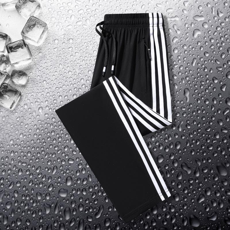Men's Casual Ice Silk Pants - Lightweight, Loose-Fit, Breathable Three-Stripe Design, Perfect for Summer Outdoor Sports. L (45-55 kg)