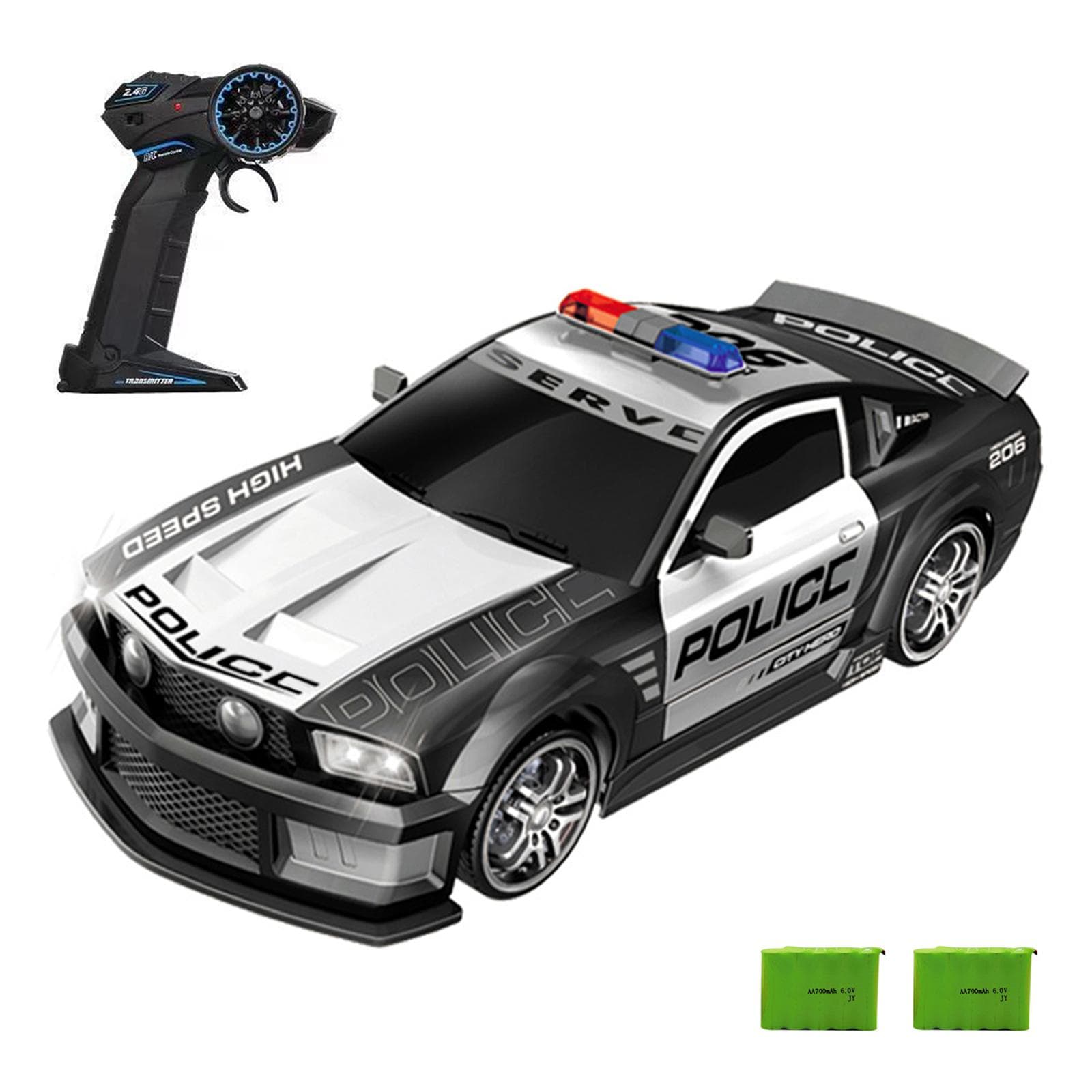 Remote Control Drift Car Remote Control Police Car Large Size Remote Control Car 1/12 2.4GHz Remote 2 battery black