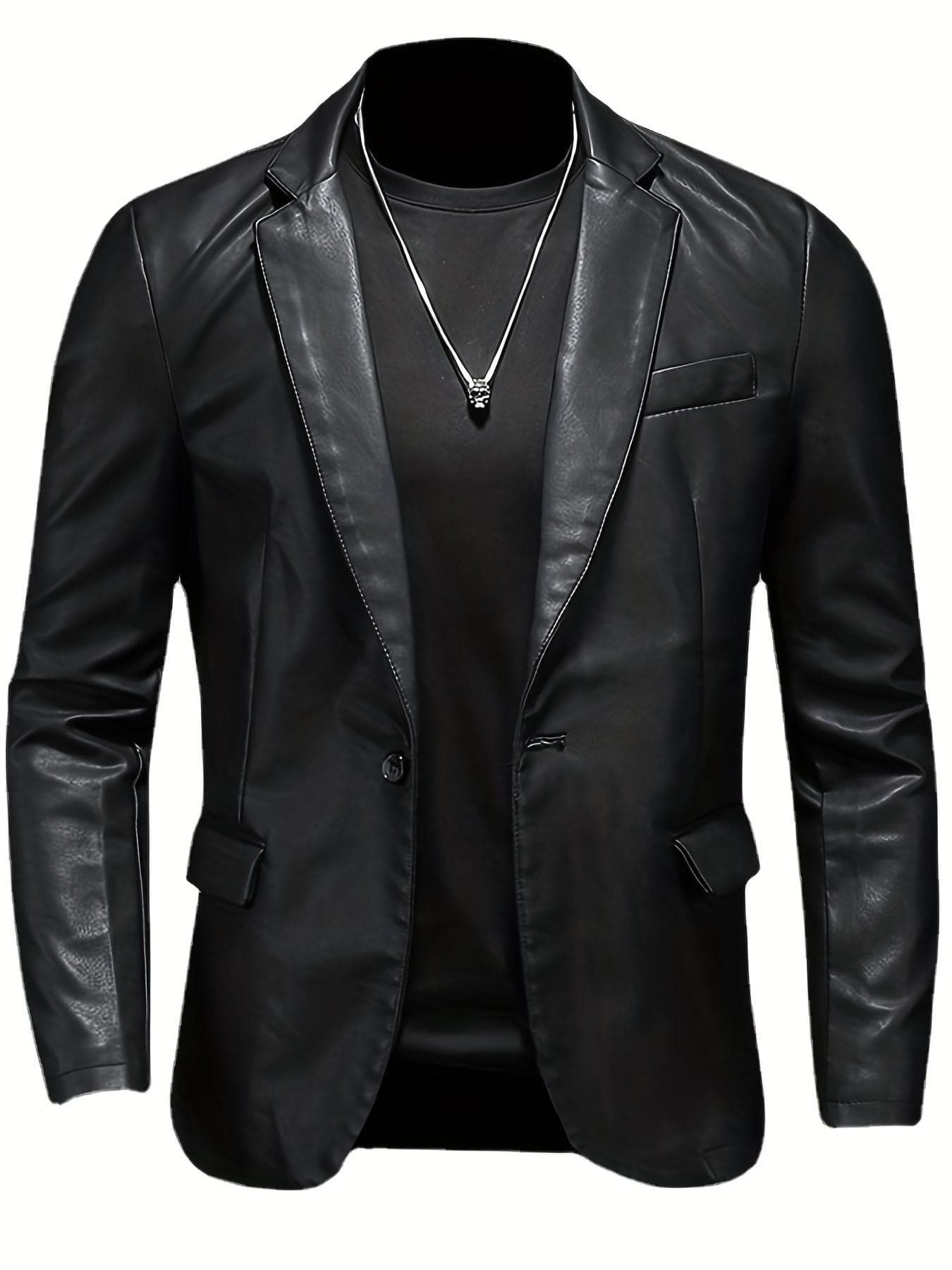 PU Blazer Jacket for New Generation Men's Casual Flap Pocket Button Up Faux Leather Jacket Suitable for Casual Wear Perfect Gift for Fashionable Guys XXXXXL black