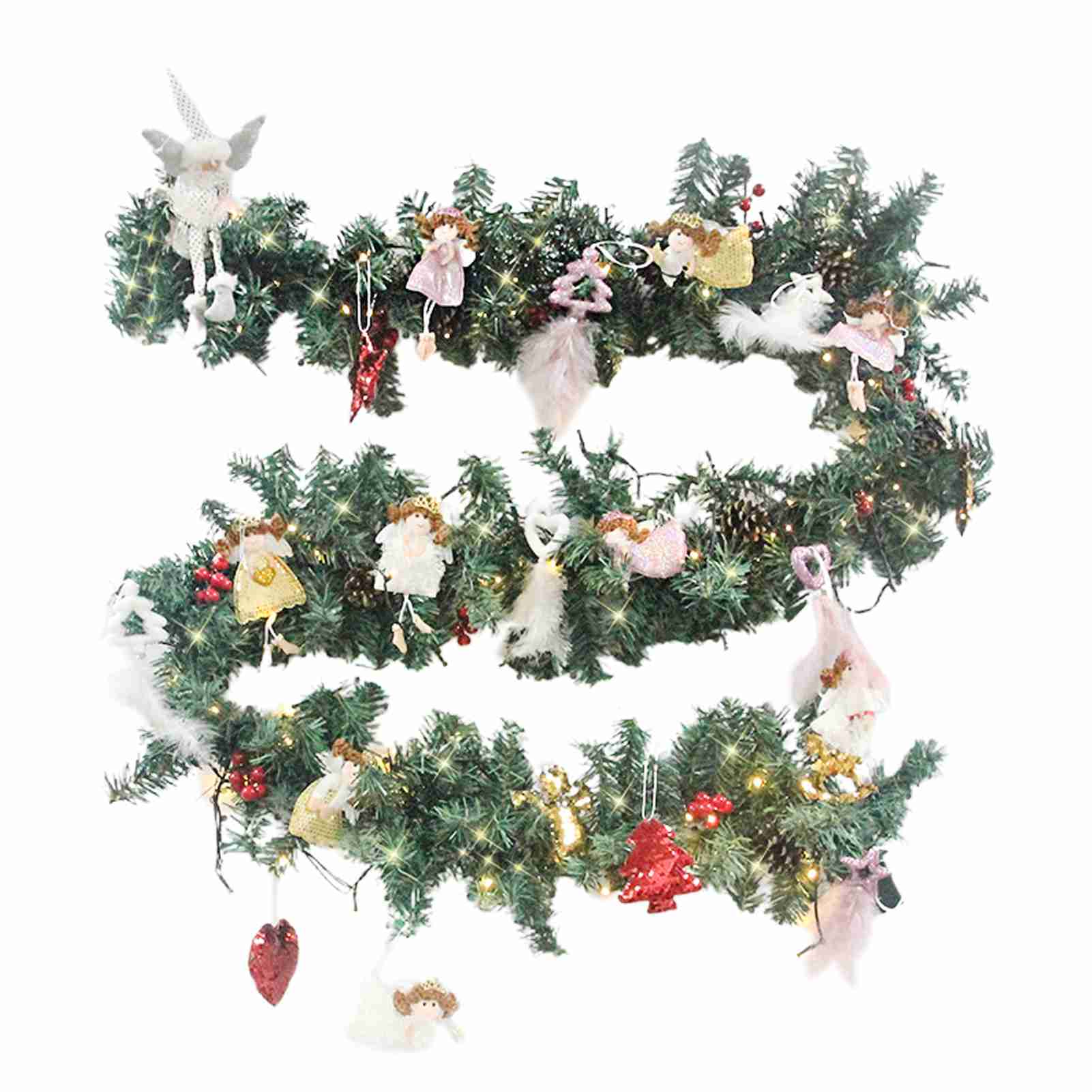 Artificial Rattan Garland 2.7m PVC Simulation Xmas Decoration Wreath Rattan with Lights for Home