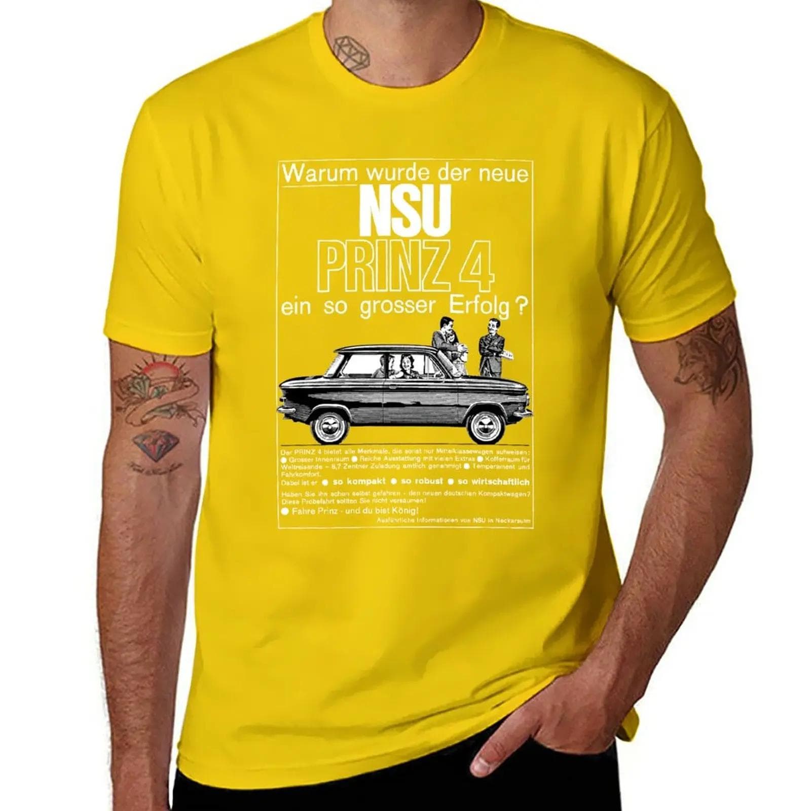 NSU PRINZ 4 T-Shirt anime clothes boys whites mens t shirt L yellow