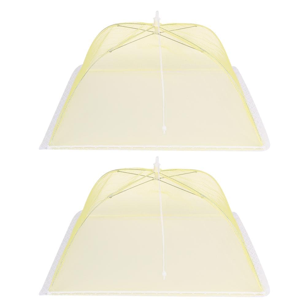 2Pcs Household Mesh Food Cover Tent Washable Folding Food Umbrella Kitchen Tool Yellow 43x43cm