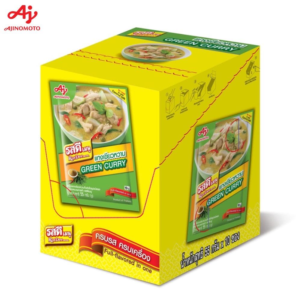 Ajinomoto RosDee menu, Thai Green Curry, Full-flavored in one, 55 g 1 pc / 3 pcs / 10 pcs - Thai 55 g x 10 pcs