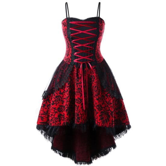 Lady Vintage Lace Layered Dip Hem Sleeveless Bandage Corset Dress XXXL red