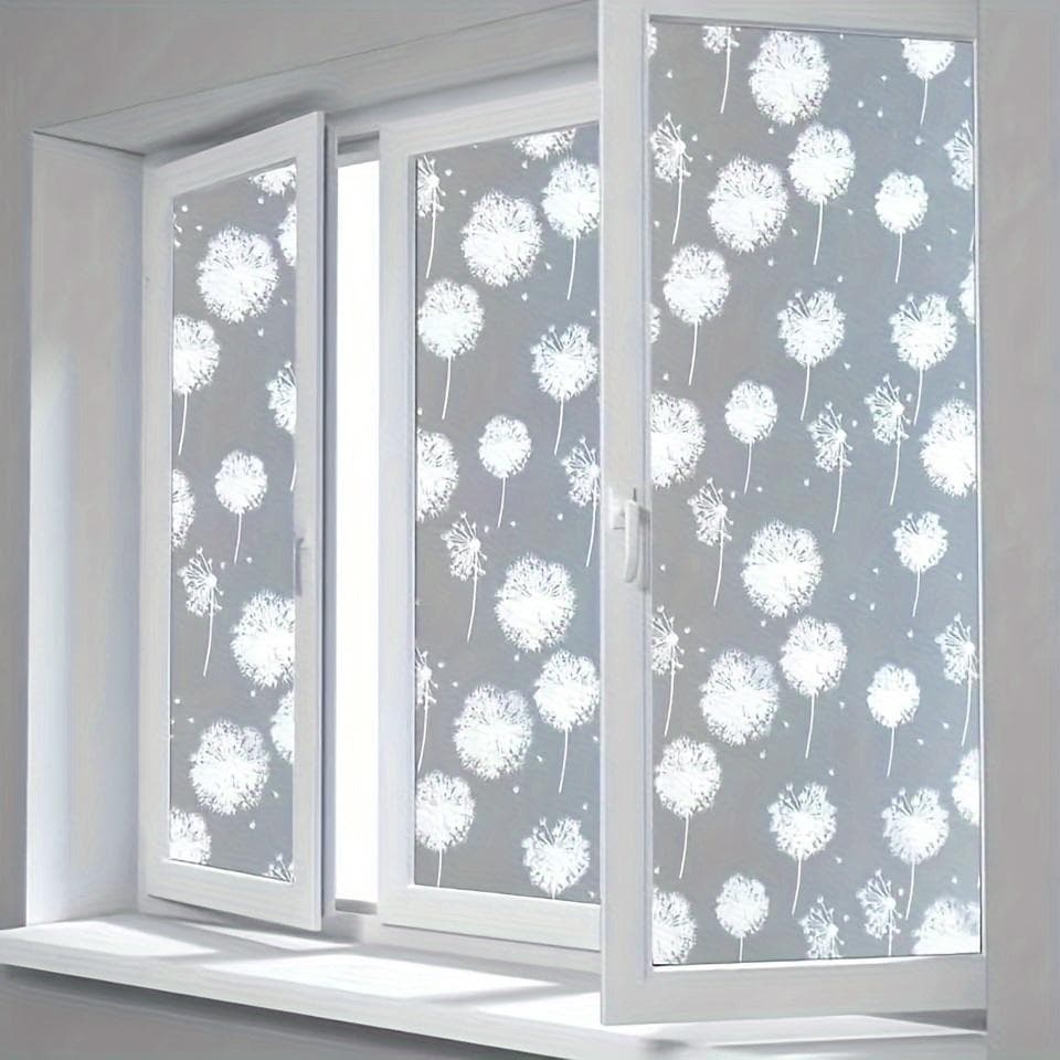 1 roll self-adhesive dandelion window privacy film heat and UV protection, opaque window sticker, decorate your window 5m