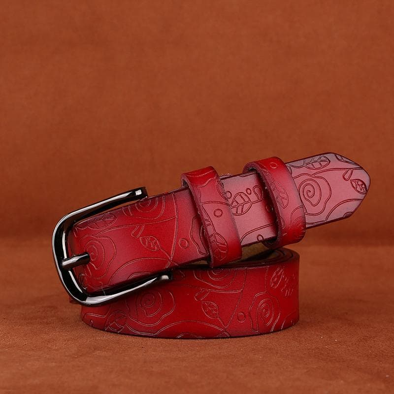 Slim Genuine Leather Belt For Women With Alloy Pin Closure And Versatile Style 110cm red
