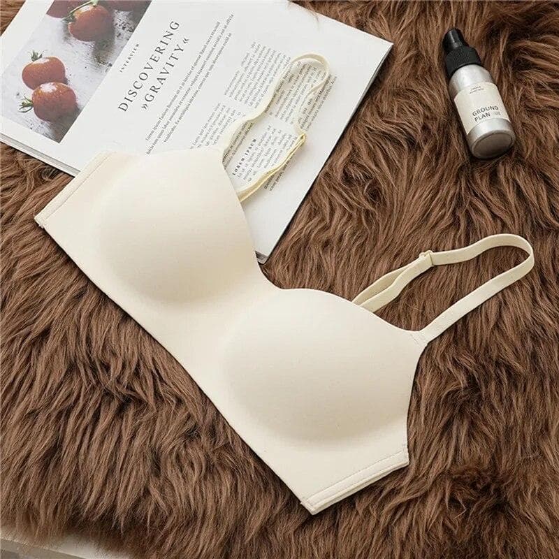 Thin Seamless Push Up Bra Women Underwear Tube Top Bras Lingerie Beauty Back Support Non-Wire Solid Comfort Bra Elastic Female S white