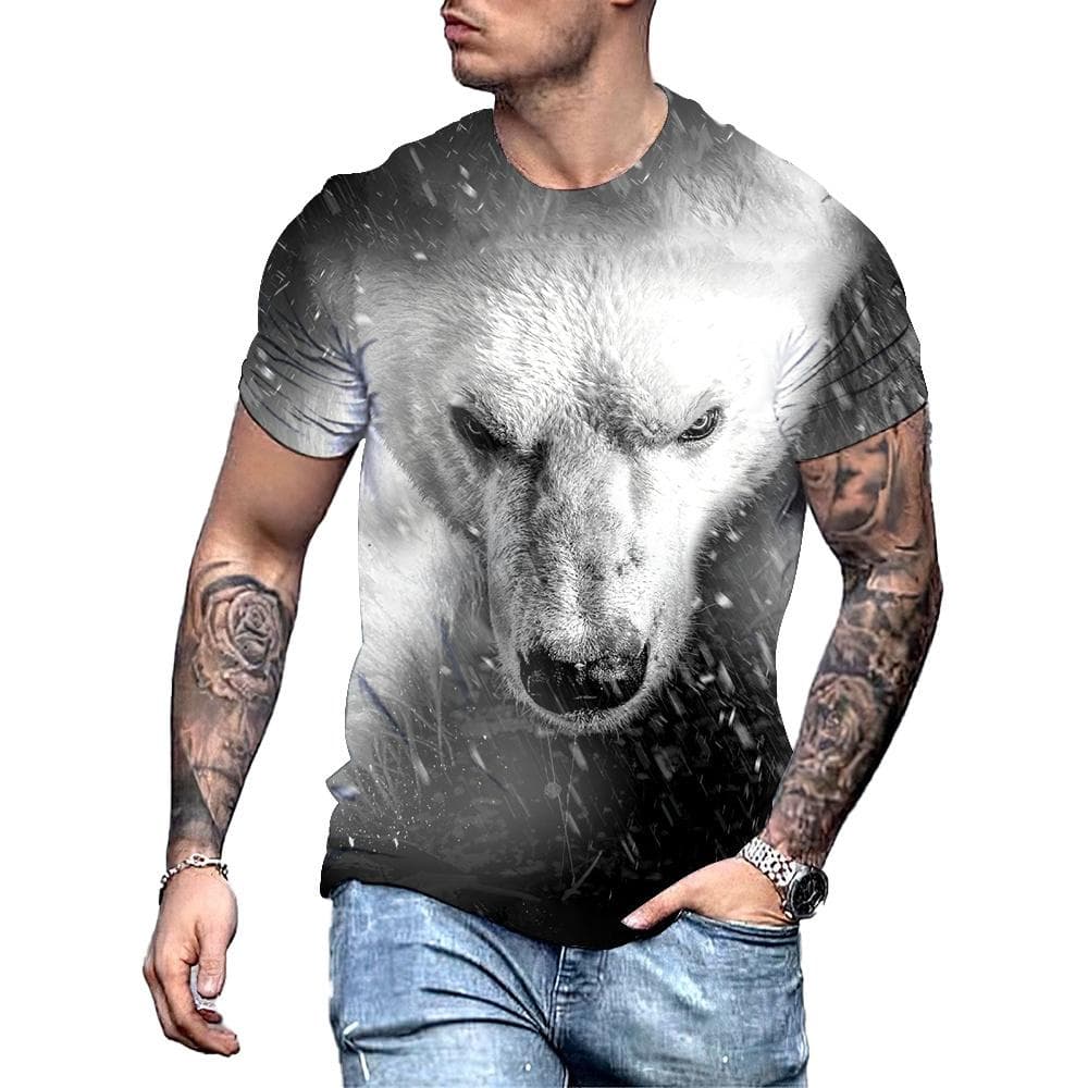Big Bear 3D Print Summer Men's Round Neck T-shirt Casual Short Sleeve Oversized Pullover Fashion Streetwear Trend Men Clothing M