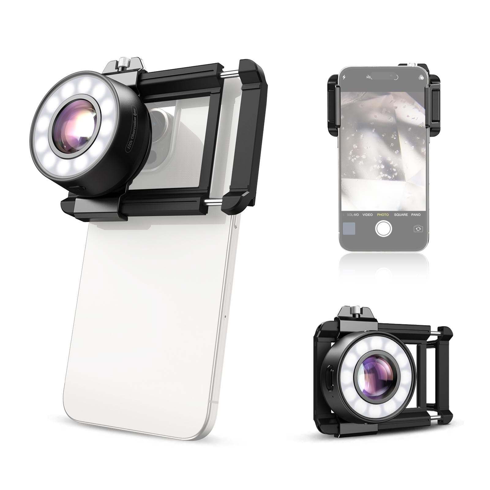 APEXEL APL-MS120 120X Mobile Phone Microscope Lens Observation Lens for Phone with LED Fill Lights black