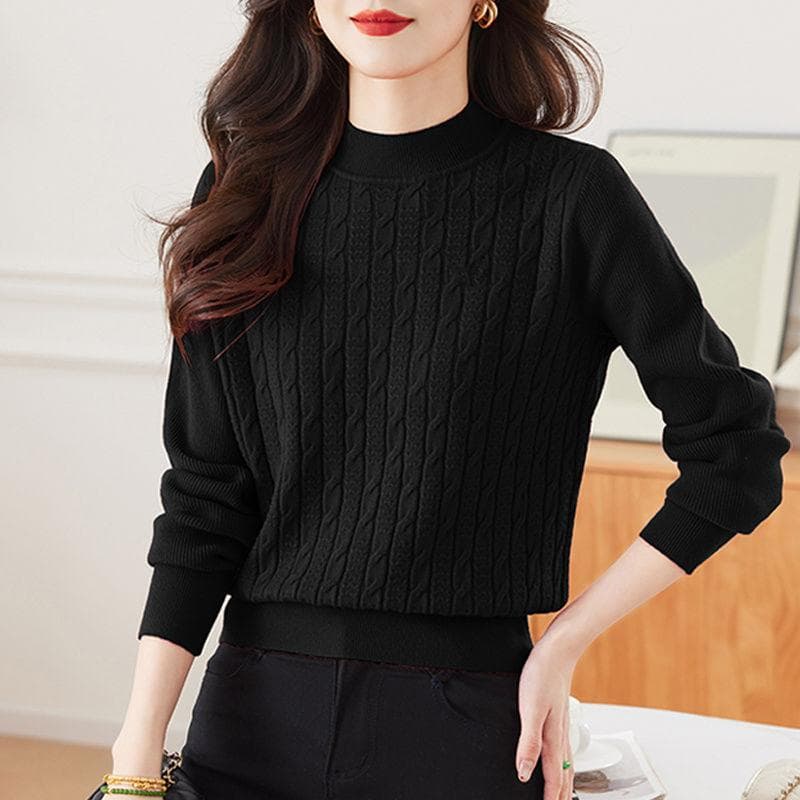 High Neck Sweater with Women's Velvet and Thick Winter Short Loose Knit Base Sweater Top 3XL