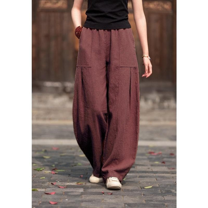 Japanese Plus Size Spring and Autumn Cotton and Linen Loose Casual Bloomers Women XXXL red-brown