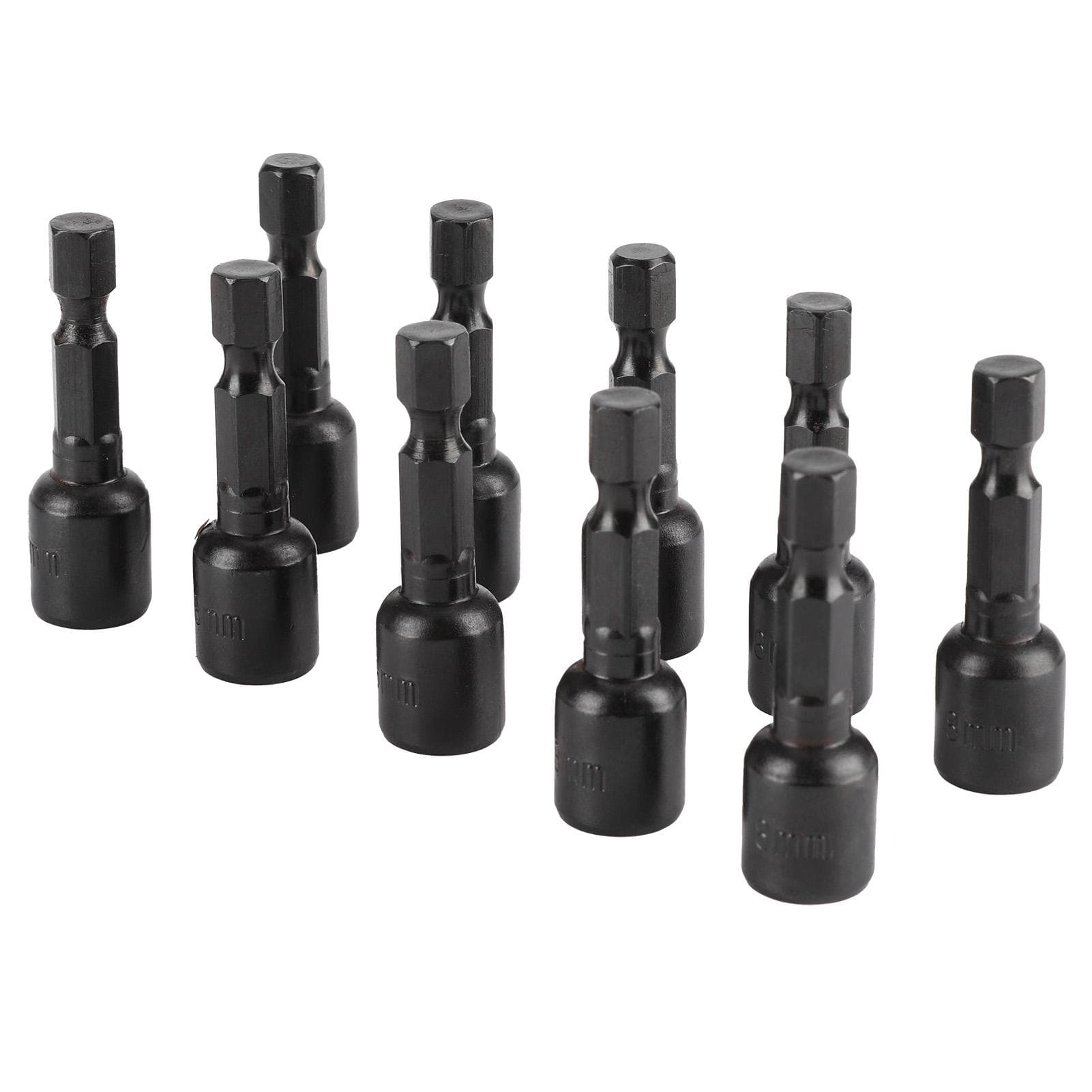 10Pcs Hex Socket Black with Strong Magnetic Electric Screwdriver Bit Accessories 45 x 8mm