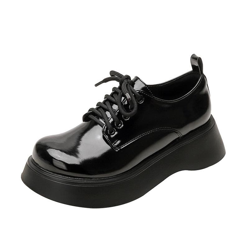 Thick-soled Big-toed Shoes Spring New Small Leather Shoes Women's British Retro Cake Thick-soled Derby Shoes Increase Niche Single Shoes 39