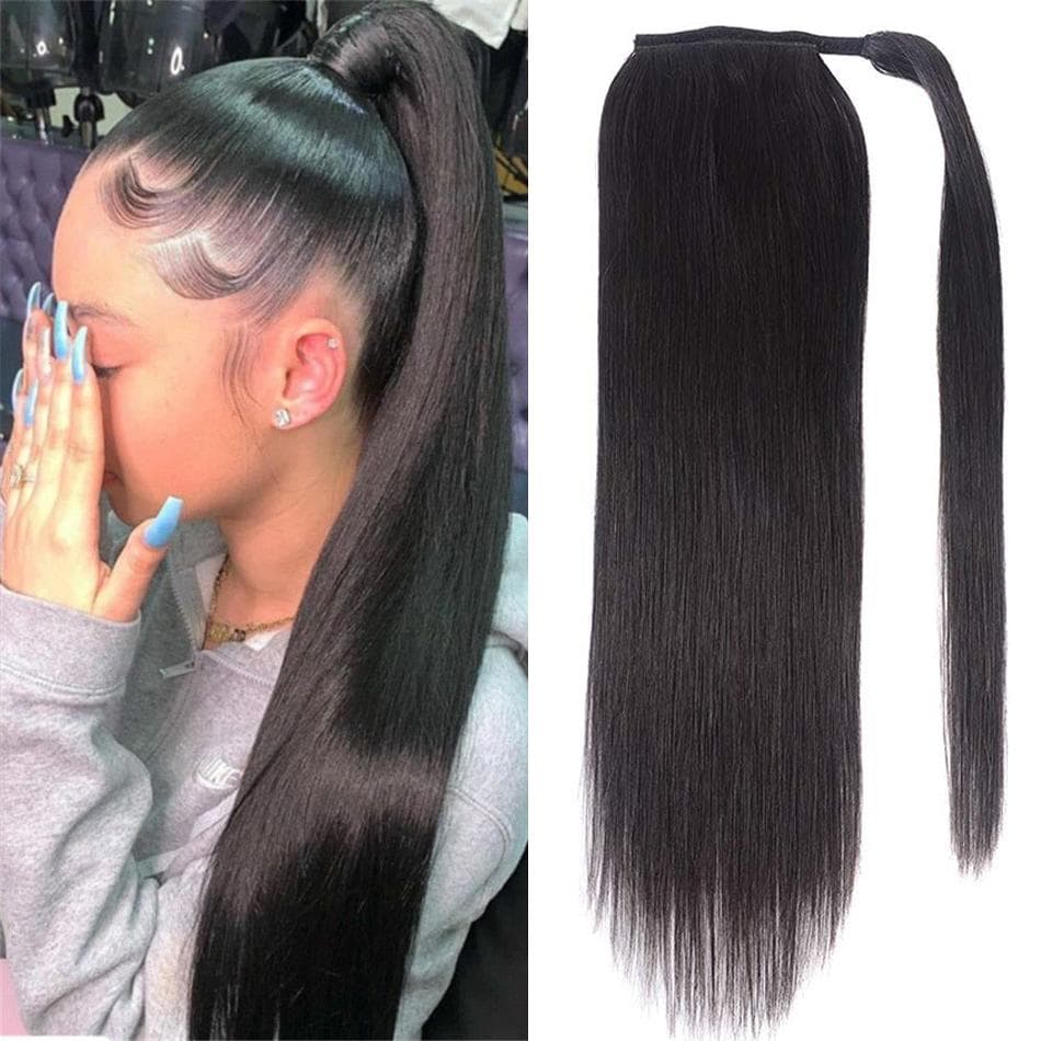 Human Hair Straight Wrap Around Ponytail Hair Extension 45cm 50cm 55cm 45 CM