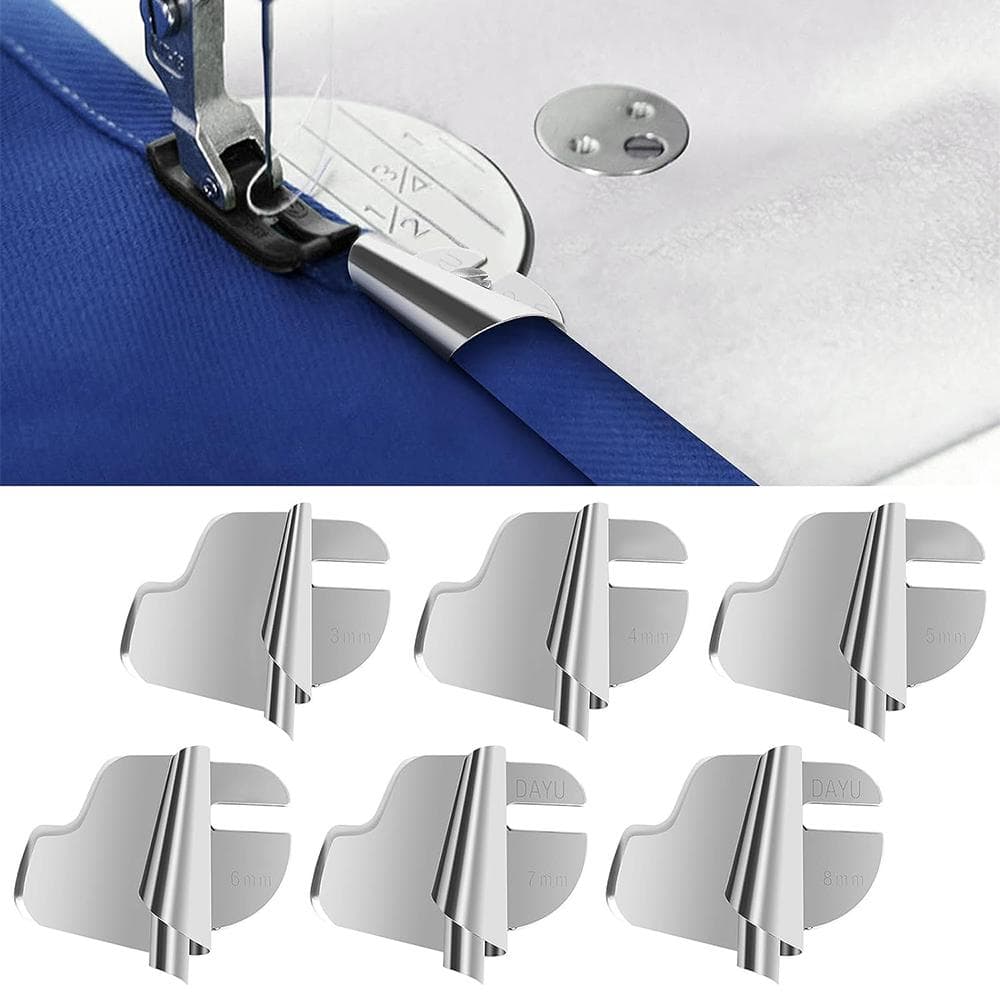 6pcs 3mm-8mm Sewing Rolled Hemmer Foot Home Industrial Curved Scroll Hemmer Foot