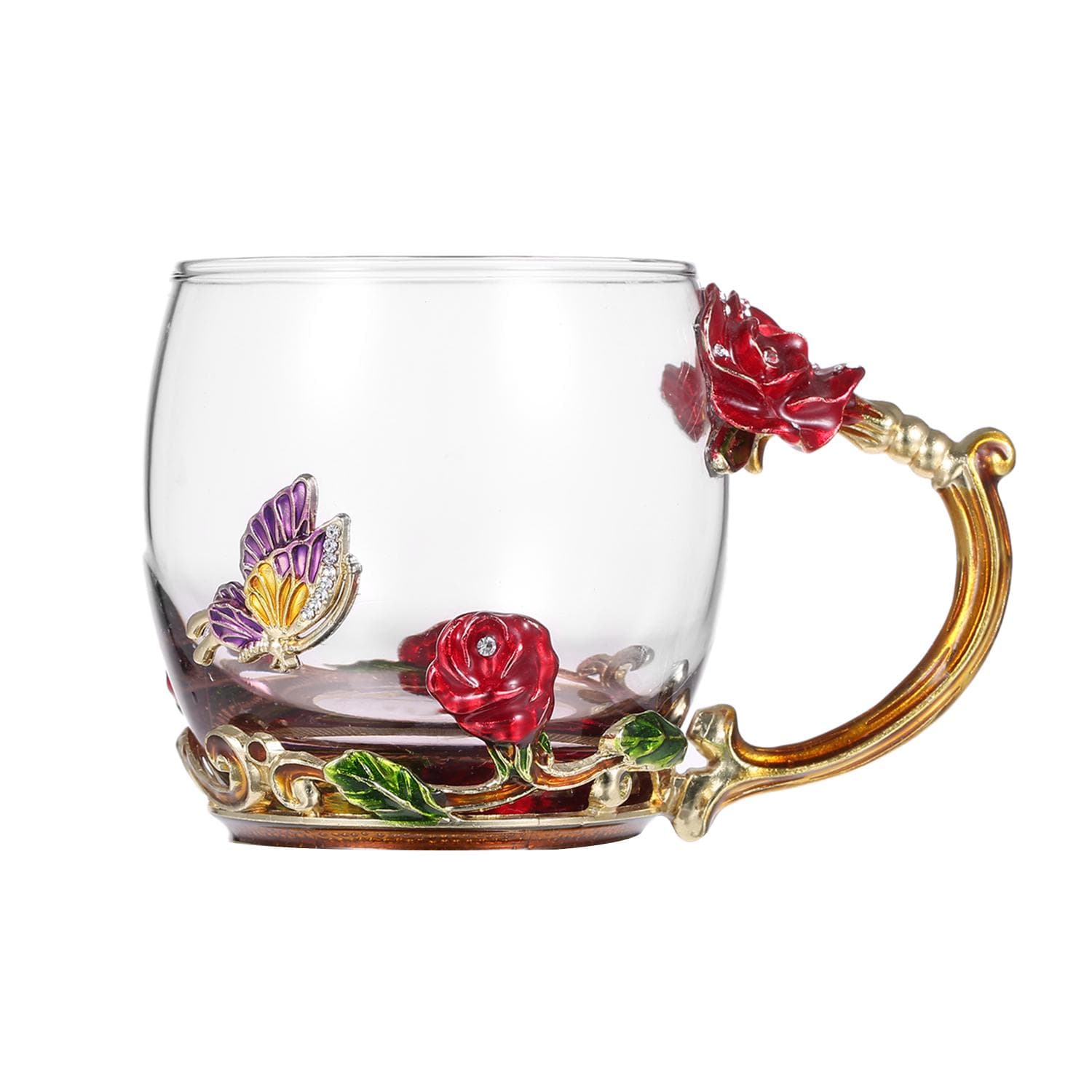 Red Rose Enamel Craft Water Cup Drink Mug with Handle Design Tea Coffee Cup Red,type 2