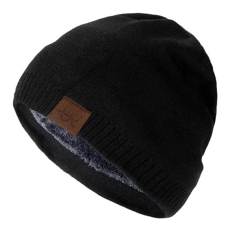 Unisex Winter Hats Solid Color Knitted Hats For Men And Women Outdoor Add Fur Lining Beanie Cap 54cm-60cm black