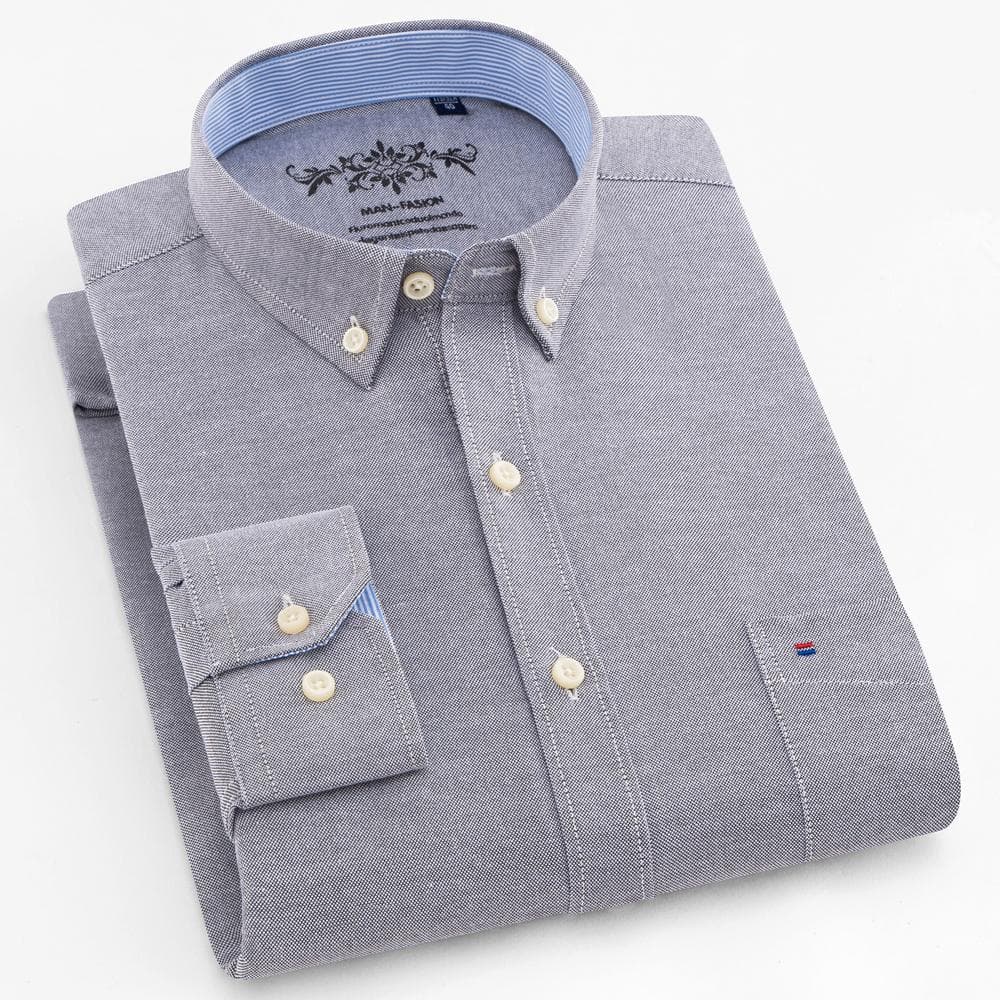 Men‘s Plaid Striped Long Sleeve Oxford Shirt - Premium Quality Breathable, Button Up Design - Ideal for Business & Formal Events 40 grey
