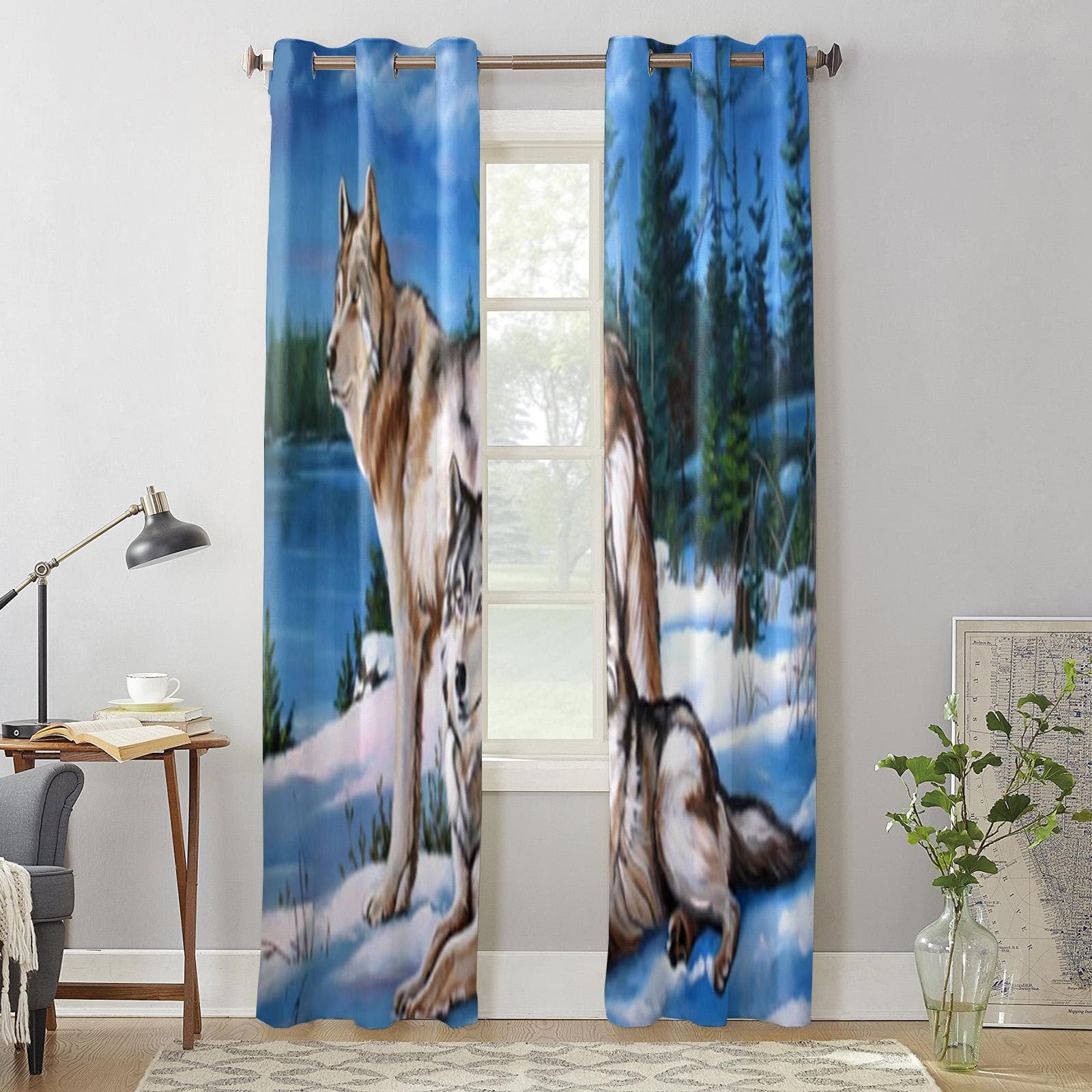Wolves Oil Painting Window Curtain For Kids Room Home Blinds Curtains For Living Room Bedroom Window Drapes 135W x 60H(cm) x1