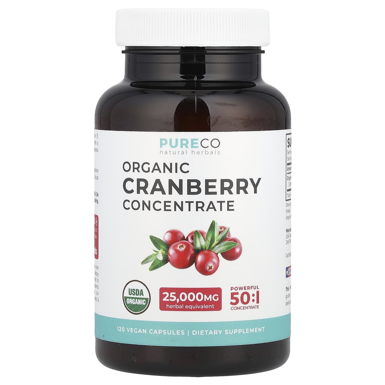 Pure Co., Organic Cranberry Concentrate, 500 mg, 120 Veggie Capsules