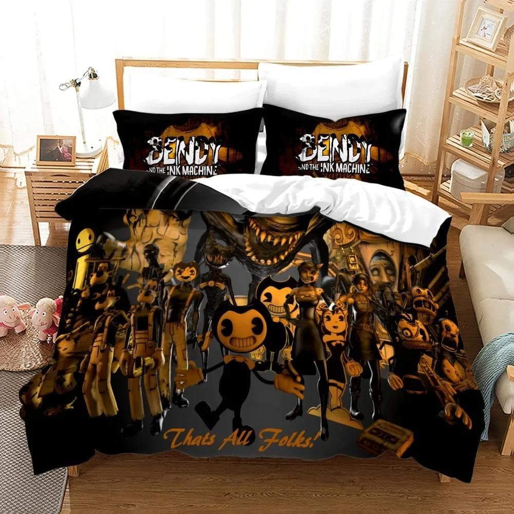 New Anime Bendy & Ink Machin Bedding Set Single Twin Full Queen King Size Bed Set Adult Kid Bedroom Duvetcover Set Home Textile EU King 240x220cm