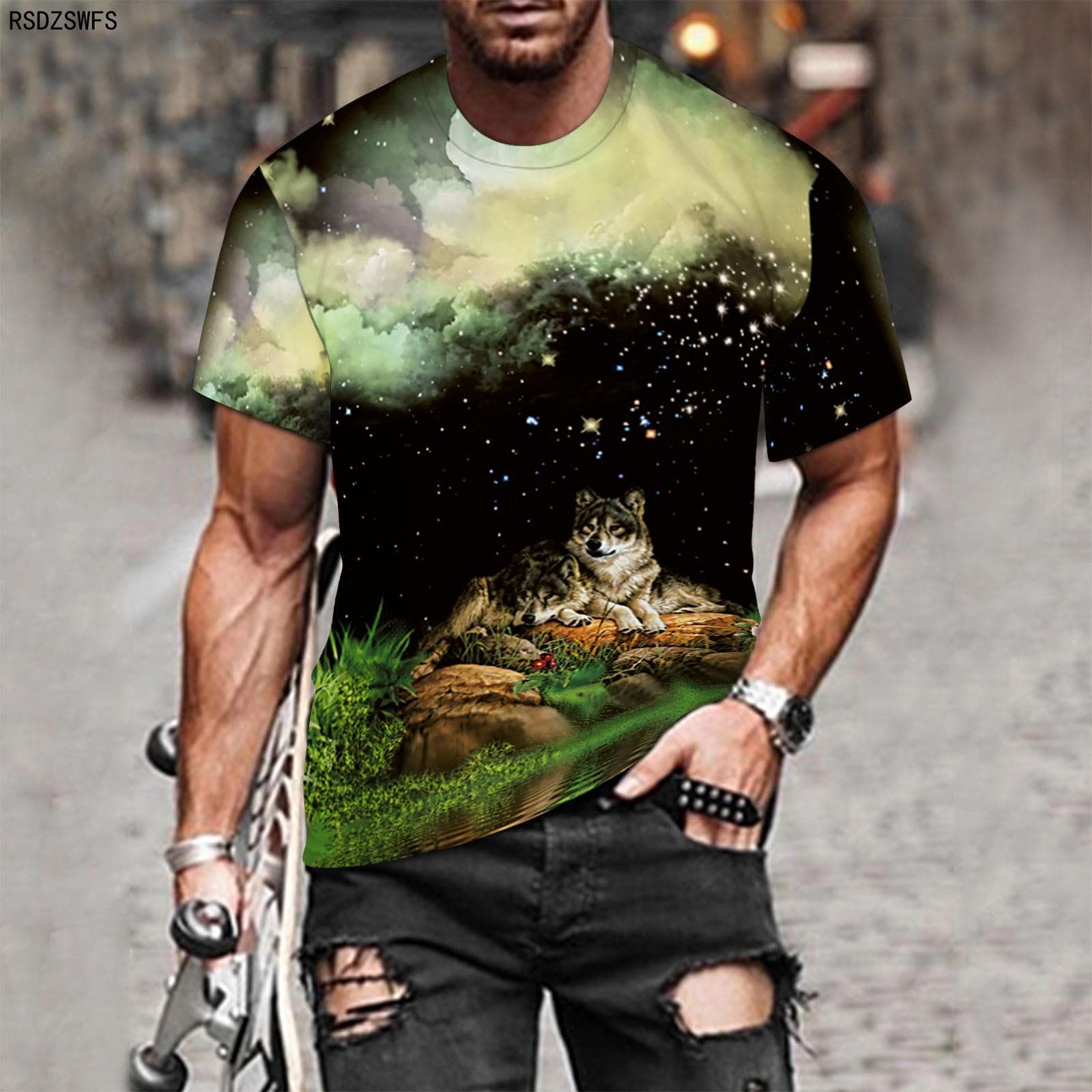 Couple Wolf Print T-Shirt Men's 3D T-Shirt Drop Ship Top Short Sleeve Camiseta Round Neck T-Shirt Fashion Casual Brand XL