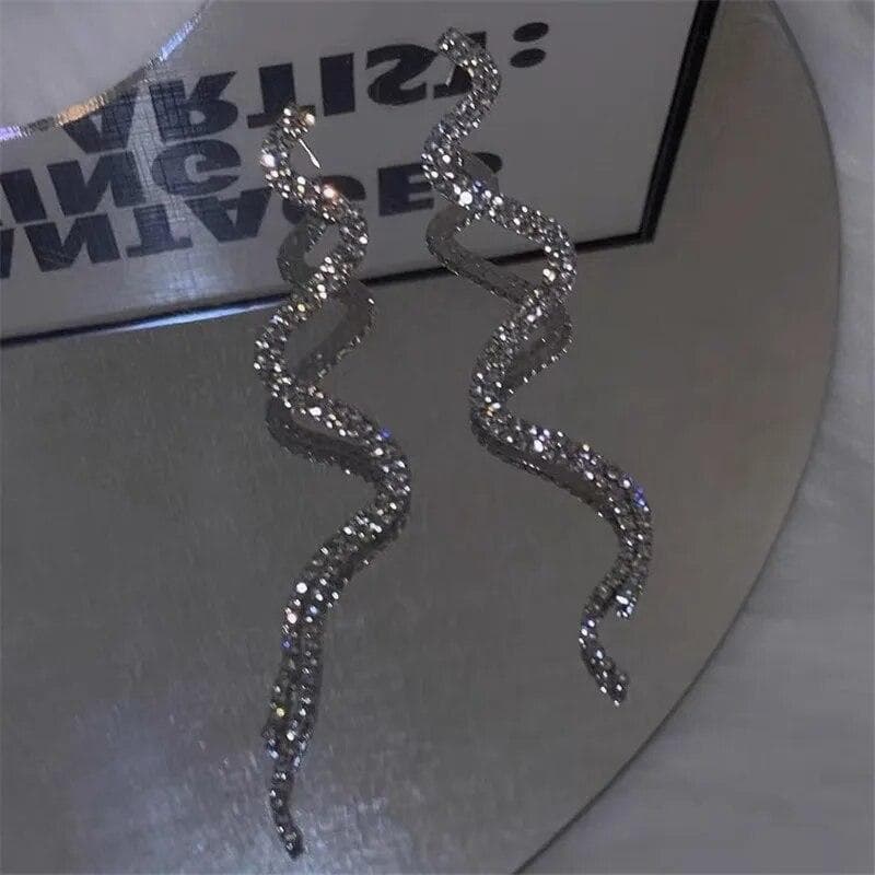 Fashion Women Elegant Snake Shape Shiny Zircon Tassel Stud Earrings Women Jewelry Party Gifts silver