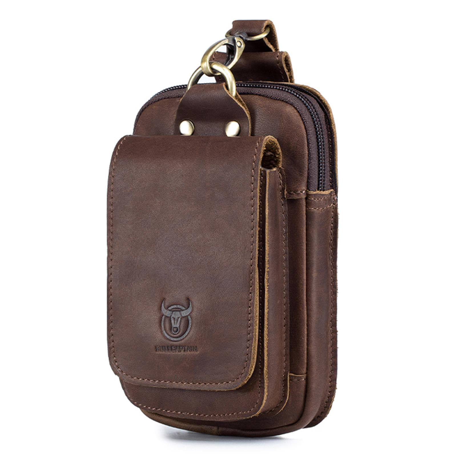 Men Vintage Leather Belt Bag Travel Cell Phone Purse Wallet Waist Bag Fanny Pack coffee