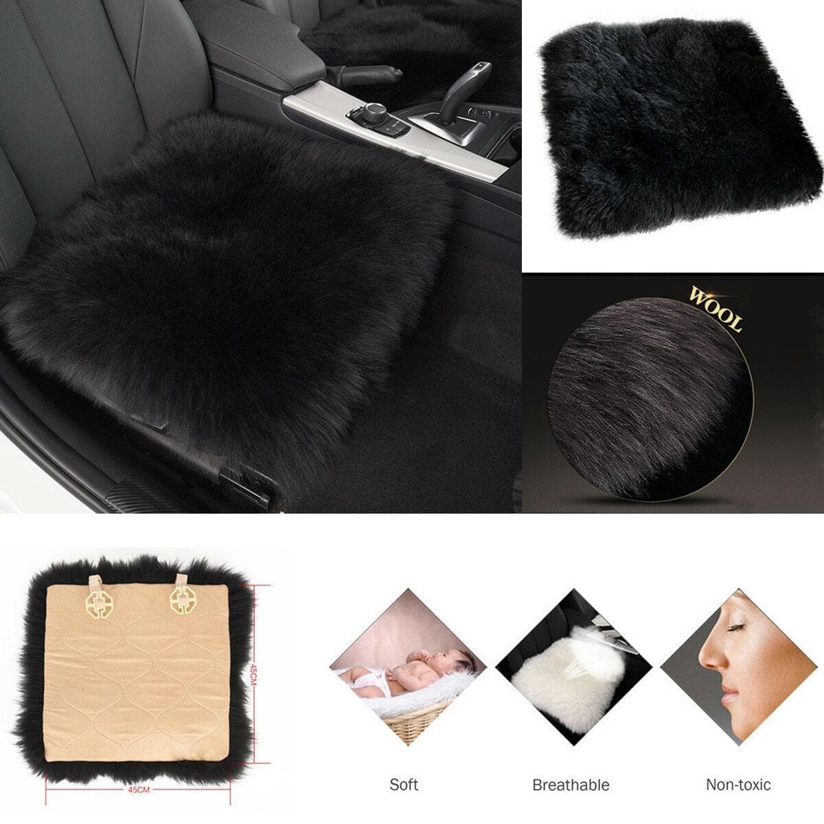 Genuine Sheepskin Long Wool Black Car Seat Covers Chair Cushion 18 x18 AU Stock